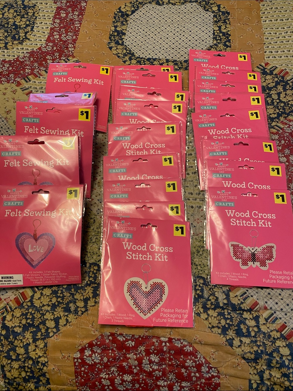 Valentine Crafts Felt Sewing & Wood Cross Stitch Kits — Pink